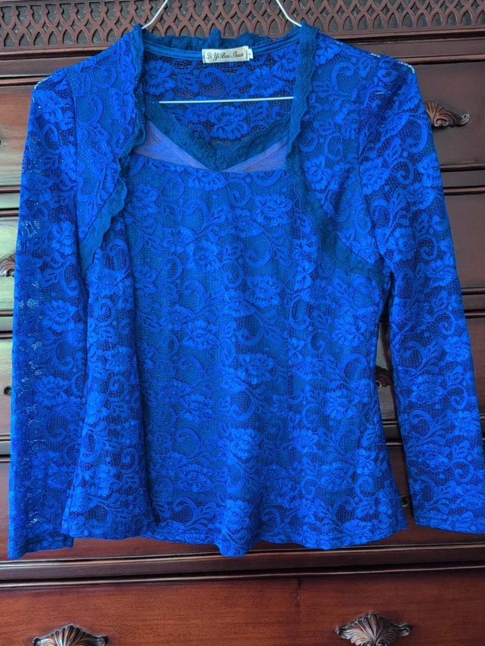 A Womens Royal Blue Lace Long Sleeve Layered Top